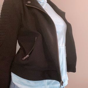 edgy jacket with gold/silver button and zippers